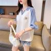 Camiseta de Manga Curta para Mulheres Petite 2025 Novo Verão Versão Coreana Solta Camisa Polo com Mangas Raglan em Bloco de Cores Top