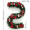 Decoración Navideña Transfronteriza Zonghong Ratán Navideño de PVC con Agujas de Pino Mezclado con Bolas Blancas y Flores Rojas 1.8m / 2.7m