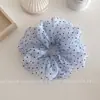 Goma para el pelo de malla con volantes, estilo coreano, de lunares florales, tamaño extragrande para mujer, accesorio para el pelo suave y elegante para una coleta voluminosa