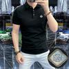 Calidad sólida alta gama moda europea lujo ligero polo para hombre 2025 verano nuevo estilo LOGO único manga corta solapa slim