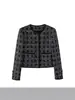 Jaqueta Estilo Europeu Outono Inverno Estilo Old Money Estilo Pequena Fragrância Feminina Emagrecedora Gola Redonda Padrão Diamante Top W28869