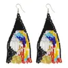 Pendientes de Borla Larga Coloridos con Flores de Luna de Cuentas de Arroz Hechos a Mano de Venta Caliente Transfronteriza Gancho de Oreja Bohemio Europeo y Americano para Mujeres
