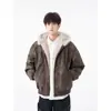 Chaqueta Acolchada de Cuero PU para Hombre y Mujer, Tendencia Otoño e Invierno, Marca, Forro Polar, Corta, Estilo Americano, Engrosada, Cuello de Piel Sintética, Con Capucha, Chaqueta de Algodón para Pareja