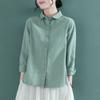 Camisa de Algodão Feminina Primavera e Outono Novo Design Gola Polo Retrô Manga Longa Algodão e Linho Camisa Linho Profissional Moda Top