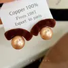 Pendientes de Perlas de Terciopelo Mocha Retro para Otoño e Invierno, Nuevos Pendientes Redondos con Lazo Rojo de Moda de Gama Alta Versátiles