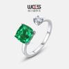 Joyería Transfronteriza Anillo de Plata 925 con Incrustaciones de Gema Esmeralda Cultivada Anillo de Moda Simple de Venta Directa
