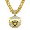 Pingente de cabeça de touro cravejado de diamantes hip-hop liga de zinco fivela grande colar cubano acessórios de moda hip-hop masculinos atacado