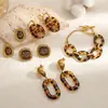Serie de Leopardo Europeo y Americano Transfronteriza Conjunto de Joyería de Pulsera y Aretes de Acero Inoxidable Aretes Estilo Maillard Chapados en Oro de 18 Quilates
