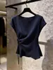 Camiseta Única y Hermosa de Manga Corta para Mujer, Verano, Cintura Ceñida, Nudo Retorcido, Top Elegante y con Lazo
