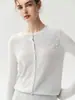 Cárdigan de cachemira 2026 otoño/invierno nuevo para mujer cuello redondo tres flores camisa base estilo lindo chaqueta de un solo botón