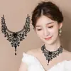 Accesorios Temáticos Oscuros para Adultos, Gargantilla de Encaje Negro, Joyería de Cristal, Cadena para Clavícula Hecha a Mano, Collar Peculiar para Cosplay