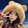 Gorro de Peluche de Oso Lindo de Invierno para Mujer, Gorro Pullover Versátil, Cálido y Grueso, Resistente al Frío, Protector de Orejas, Gorro Lei Feng Peludo