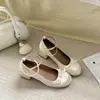 Zapatos Mary Jane Chuyuji de estilo francés, satinados, punta redonda, con lazo, tacón grueso, para mujer, con una sola tira y tacón alto.