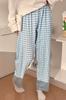 Pantalones de Pijama Estilo Nuevo Algodón Nube Primavera y Verano Cintura Alta Holgados Versátiles Largos Otoño Cuadros Azules Pantalones para Estar en Casa