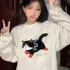 Sudadera de Algodón Estampada Gato Otoño e Invierno Cuello Redondo de la Fábrica Original 2026, Holgada Perezosa Gruesa Forro Polar Pesado