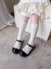 Meias Infantis Verão Novo Estilo Borda Franzida Cor Sólida Meias 3/4 para Meninas Lolita Jk Meias Coloridas Candy Meio da Panturrilha