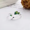 Anillo Abierto de Plata de Ley S925 Hoja Verde Yunchaoxuan para Mujer, Anillo Ajustable Hoja Esmaltada Estilo Bosque Fresco Venta al por Mayor