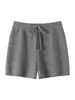 Shorts de Cashmere Puro 100% Outono Novo Cintura Alta Cashmere Feminino Emagrecimento Cordão Tricô Quente Casual