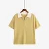 Camiseta de manga corta con bloques de color y cuello tipo polo para mujer de talla grande, otoño 2026, ropa casual y de oficina, top corto de punto para mujer de talla grande 25103