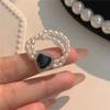 Anel de Coração Preto Elástico Ajustável de Camada Dupla Pérola Polegadas Vintage Nicho Doce Harajuku Anel Super Cool para Mulheres