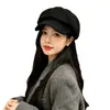 Gorro Octagonal de Lana Color Sólido Estilo Coreano para Mujer, Boina para Primavera y Otoño, Sombrero de Artista Británico Versátil Casual para Jóvenes