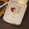 Broche de Flamenco con Pedrería Estilo Europeo y Americano, Broche de Aleación con Circonita Marquise Negra, Decoración de Lujo Ligero para Chaquetas de Traje