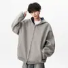 Jaqueta moletom com zíper duplo de alta resistência estilo americano para homens, tendência de outono, nova, com capuz, casual, color block, cardigã esportivo