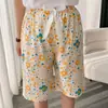 Pantalones de pijama de algodón y seda para mujer, Nuevo estilo de verano, Estampado de dibujos animados, Holgados, Casuales, Delgados, Para casa, Se pueden usar afuera, Pantalones de cinco puntos