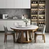 Mesa redonda de comedor de pizarra brillante con plato giratorio, juego de mesa y sillas de comedor modernas minimalistas de lujo ligero para varios tamaños de hogares