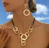 Conjunto de Colar e Brincos Geométricos Circulares Irregulares Personalizado Transfronteiriço Conjunto de Joias Femininas Atacado