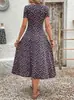 2026 Amazon Aliexpress Nuevo Vestido Floral Estilo Europeo y Americano para Mujer de Manga Corta Elegante Francés de Longitud Media Estampado
