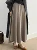 Falda midi de punto minimalista estilo coreano para mujer, de invierno, de cintura alta, adelgazante, holgada, suave y fluida, de línea A