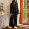 Amazon Comércio Exterior Roupas para Casa Conjunto de Duas Peças com Calça Longa e Manga Longa em Renda Patchwork Estilo Europeu e Americano Conjunto de Pijama Feminino Adequado para Usar como Roupa Externa