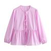 AliExpress 2024 Verão Europeu e Americano Transfronteiriço Moda de Rua Feminina Camisa de Manga Longa com Laço Top B67008