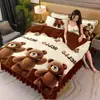 2026 Novo Conjunto de Quatro Peças em Lã de Leite de Peso Elevado Flanela Espessa Fleece Coral Fleece Sable Dourado Estilo Saia de Cama com Estampa Fleece