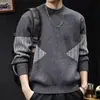 Suéter de Punto con Parches y Bloques de Color de Marca de Moda Retro Americano para Hombre, Invierno Nuevo, Holgado, Casual, Estilo Perezoso, Top