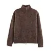 Ins ropa de mujer estilo europeo y americano transfronteriza venta al por mayor moda hilo floral cremallera doble cuello alto chaqueta suéter cárdigan tejido
