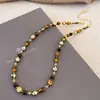 Conjunto de Collar de Piedra Ojo de Tigre Vintage con Piedras Naturales para Mujer, Nueva Cadena de Clavícula de Lujo Ligero a la Moda, Cadena Elegante para Suéter