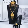 Conjunto de Três Peças Colar Brincos Anel Flor Banhado a Ouro 24K Estilo do Oriente Médio Conjunto de Joias Leve de Luxo para Noiva Casamento