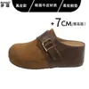 Couro Genuíno Solado Grosso Aumento de Altura Oculto Tamanho Pequeno Sapatos Birkenstock Femininos Bico Fechado Meio Chinelos Mules Slip-on para Exterior Sapatos Únicos