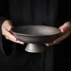 Bandeja de Chá Japonesa Estilo Dinastia Tang e Song, Prato de Frutas Alto, Prato Pequeno Inspirado no Zen, Cerâmica Grossa com Esmalte Dourado, Tigela para Sobremesas e Frutas Secas