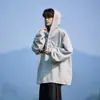 Moletom com Capuz Design de Botão Americano Masculino Tamanho Plus Size Solto Tendência Outono Cor Sólida Esportivo Streetwear Cool Jaqueta Hoodie