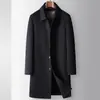 Casaco de cashmere masculino para outono e inverno, modelo longo com forro removível de 90% de penugem de ganso, casaco quente de luxo de alta qualidade para homens de meia-idade