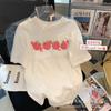 Camiseta de Manga Corta de Algodón Puro para Mujer Primavera Verano Holgada Versátil Cuello Redondo Tendencia ins Estudiante Manga Media Estampado de Dibujos Camiseta Interior