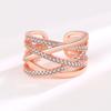Anillo exagerado de doble capa de líneas de comercio electrónico transfronterizo, temperamento femenino, oro rosa, anillo de circonio, joyería de moda para damas