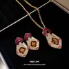Conjunto de Brincos e Colar com Pingente de Losango Cravejado de Diamantes com Gotejamento de Óleo, Corrente Clavicular Vintage, Joias de Luxo Leve de Alta Qualidade