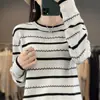 Camiseta básica de punto a rayas casual 100% algodón transfronteriza para mujer, nueva ropa interior para primavera y otoño 2026, ropa para mujer de talla grande para otoño e invierno