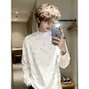 Camiseta Base Tie-Dye de Gola Alta Meia-Boca para Homens e Mulheres, Nova Tendência de Inverno Estilo Americano Blusão Pesado, Camada com Camiseta de Manga Longa