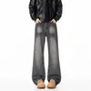 Jeans de Hombre Micro-Campana Pierna Recta Negro-Gris Lavado Desgastado Sueltos Cintura Alta Adelgazante Estilo Boyfriend Pantalones Largos Nuevos