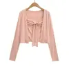 7650-25 Nuevo Estilo Otoño Estilo Francés Puro Ropa Estilo Chica Dulce Estilo Casual Top de Tubo Retorcido Cardigan Traje de Dos Piezas